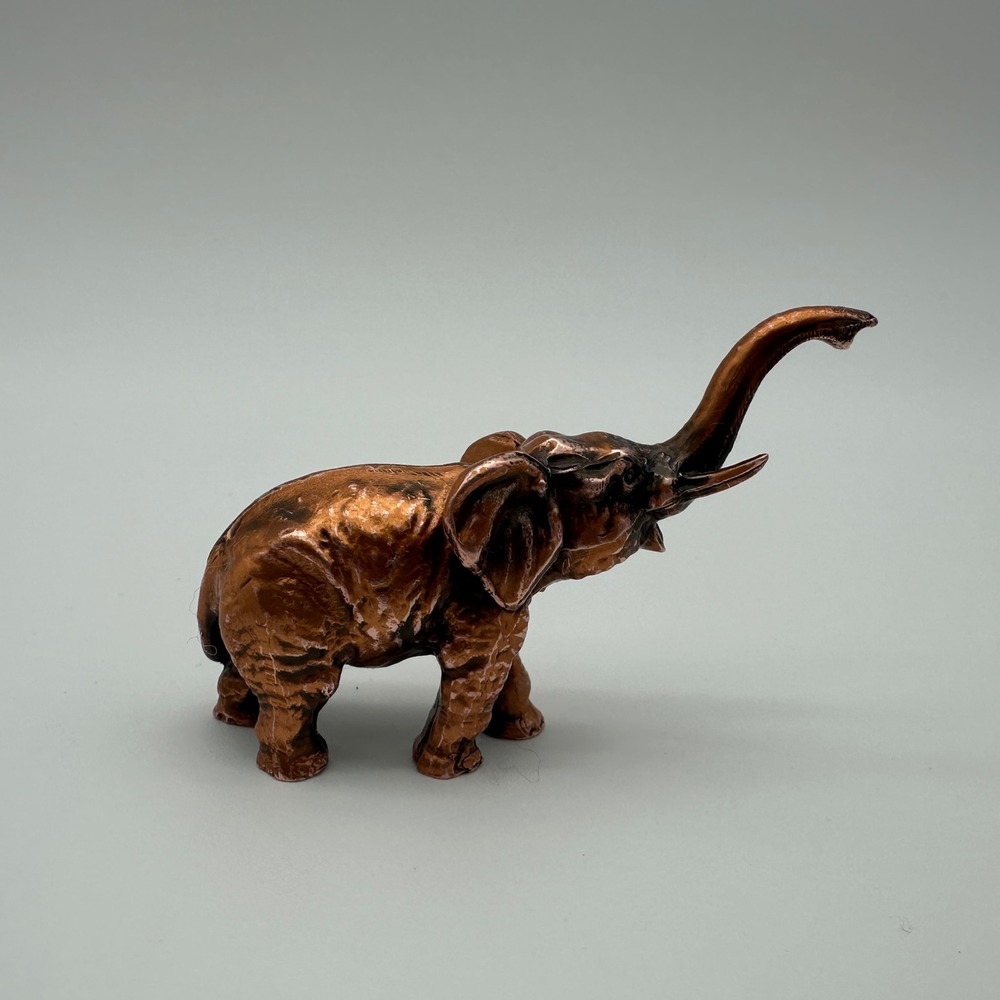 Vintage Copper Tone Elephant Figurine Trunk Up Good Luck Statue Miniature 2.5" - Picture 3 of 8